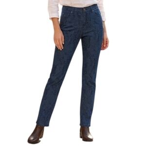 SZ6 Rose Print Simon Chang Dark Blue Floral Patterned Women Jeans